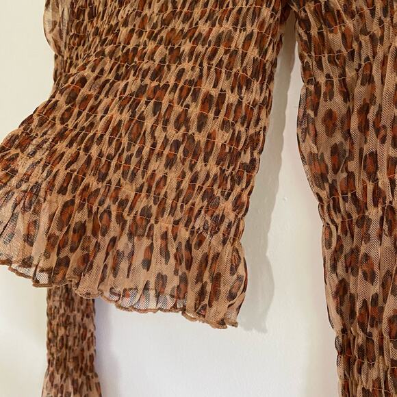Free People Hello There Mesh Smocked Top Leopard Size Small - Picture 7 of 12